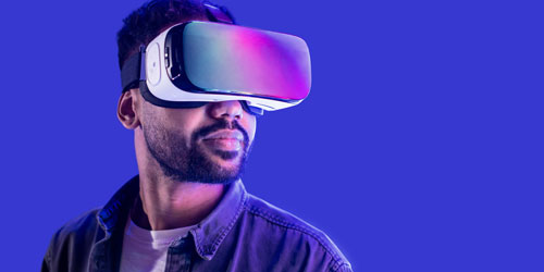 Man wearing virtual reality goggles