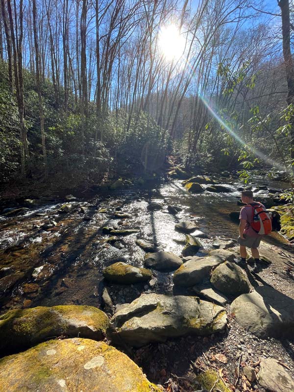Unbridged river crossing at intersection with Middle Prong Trail Panther Creek Trail