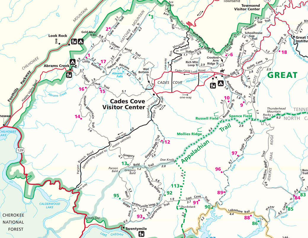 Cades Cove area trail map