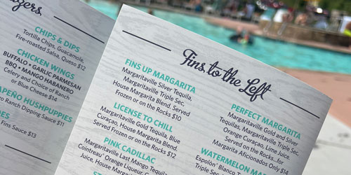 Poolside menu for Fins Bar & Chill Poolside menu for Fins Bar & Chill