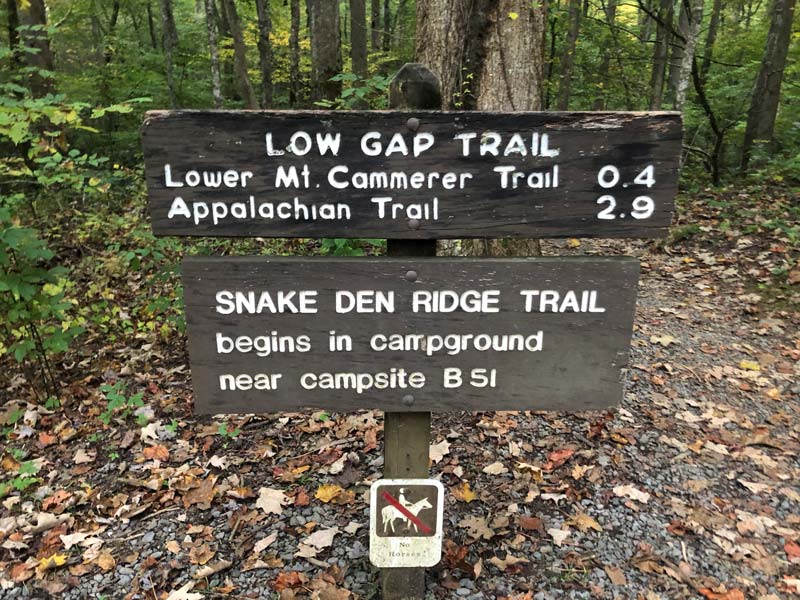 The true trailhead for Low Gap at the campground Mt. Cammerer Trail via Low Gap + AT