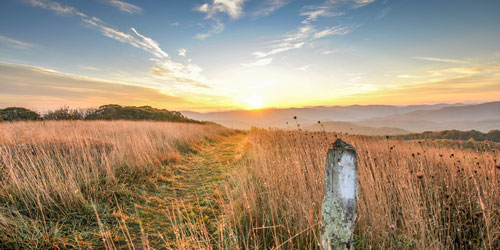 Sunrise while hiking on the Appalachian Trail in Max Patch, NC