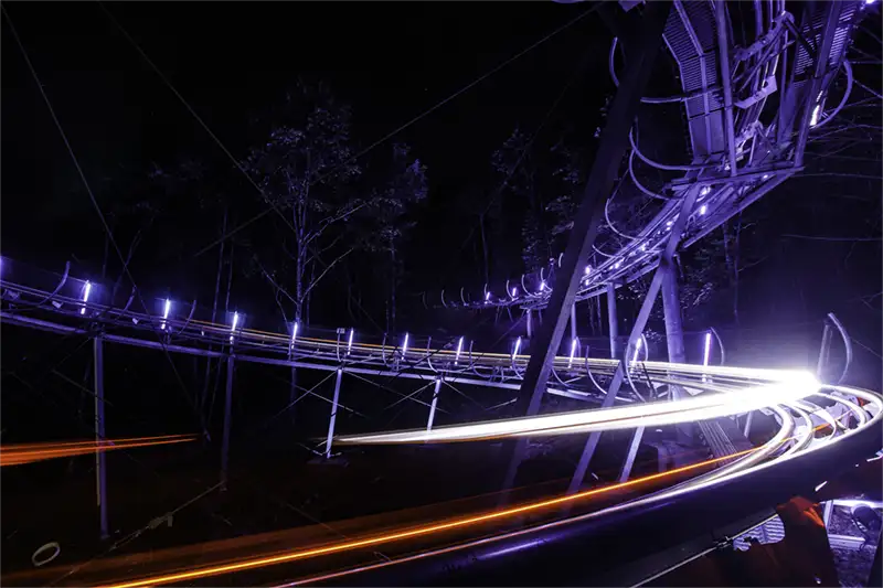 Night time at Rocky Top Mountain Coaster