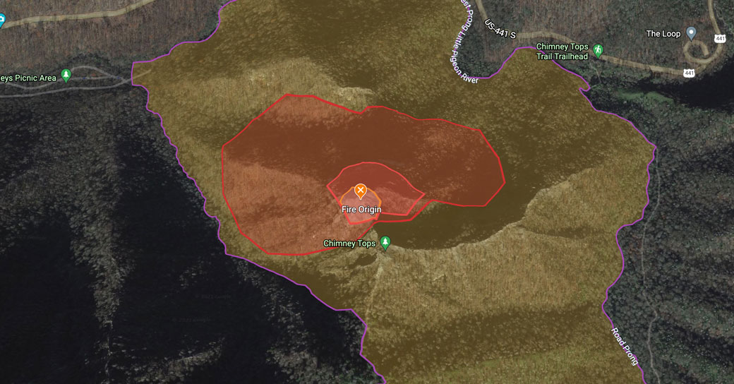 November 28 containment area of the Gatlinburg fire
