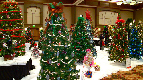 Trees decorated for Christmas. Click for event info.